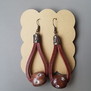 Leather hoops with wood bead